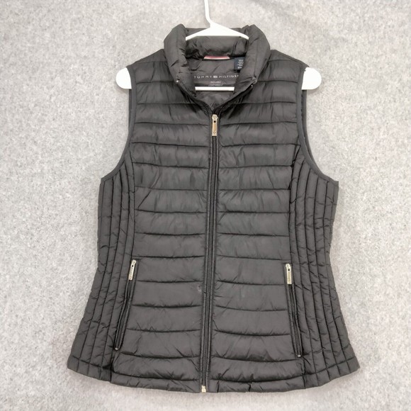 Tommy Hilfiger Vest Puffer Outdoor Black Lightweight Pockets Womens Size Medium